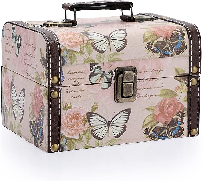 ELLDOO Butterfly Treasure Chest Box, Wooden + PU Leather Storage Decorative Box for Jewelry Trinkets, Keepsakes box for Gi...