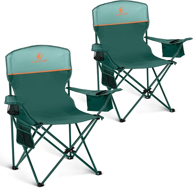 ALPHA CAMP Camping Chairs 350LBS Capacity, Heavy Duty Folding Chair with 4-Can Cooler Bag, Portable Outdoor Chair with Cup...