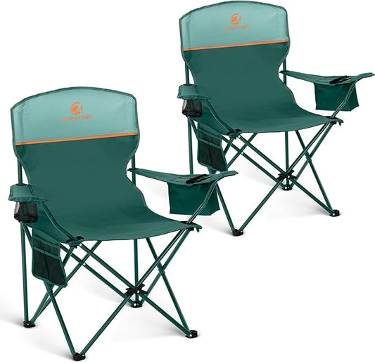ALPHA CAMP Camping Chairs 350LBS Capacity, Heavy Duty Folding Chair with 4-Can Cooler Bag, Portable Outdoor Chair with Cup...