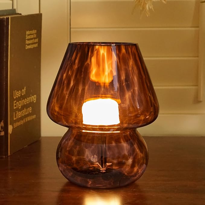 ULAROOM USB Plug-in Vintage Mushroom Lamp Small Bedside Table Lamp with 3 Temperature LED Bulb,Free Dimming Nights Light f...