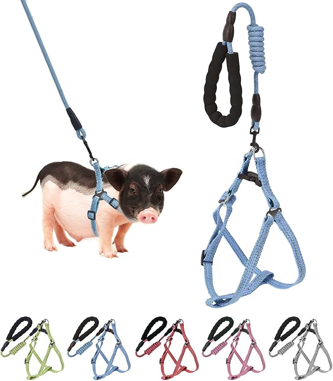 Mini Pig Harness, Adjustable Small Pig Harness with Leash Infinity Style Lead and Soft Foam Handle for Small to Medium Pet...