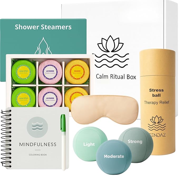 Stress Relief Gifts with Heated Eye Mask, Stress Balls for Adults, Shower Steamers & Adult Coloring Book for sinus relief...