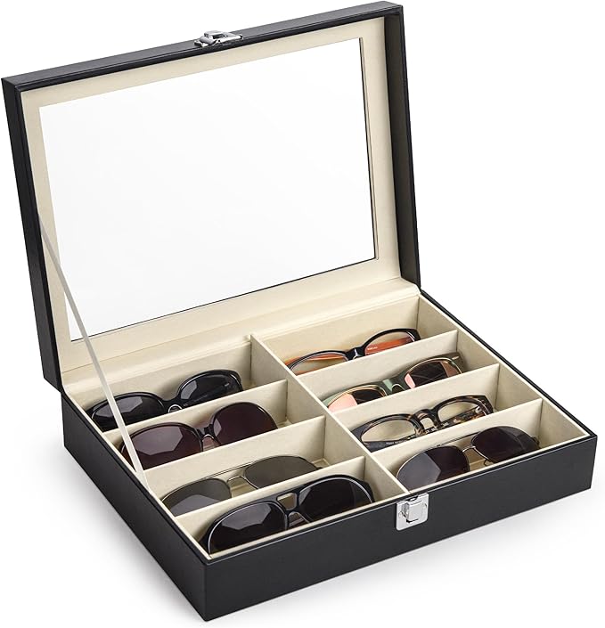 CO-Z Leather Multi Sunglasses Organizer for Women Men, Eyeglasses Eyewear Display Case with 8 Slots, Jewelry Watch Organiz...