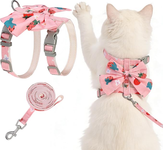 PAWCHIE Cat Harness and Leash Set Escape Proof with Bow Knot, Adjustable Kitten Vest Harness for Outdoor Indoor Use, Light...
