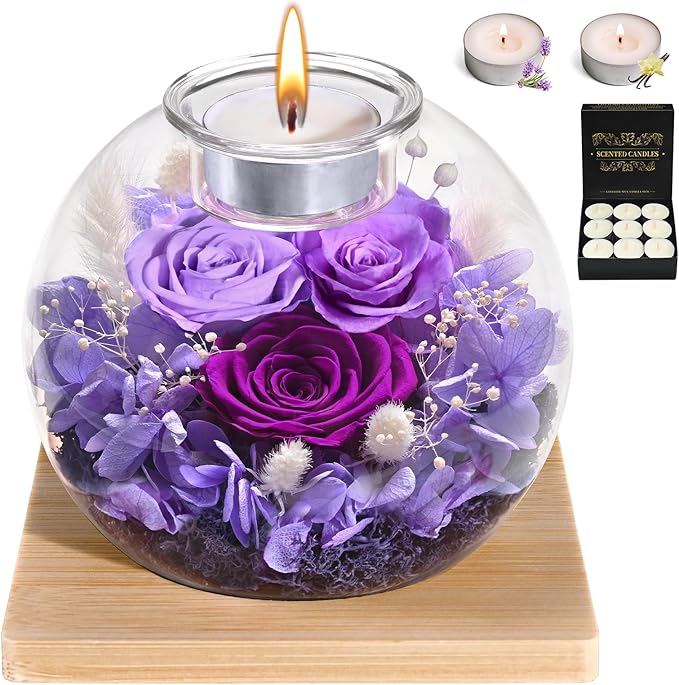Yastouay for Mom, Preserved Real Rose in Glass with Scented Candles - Birthday Gifts for Women, Forever Rose for Anniversa...