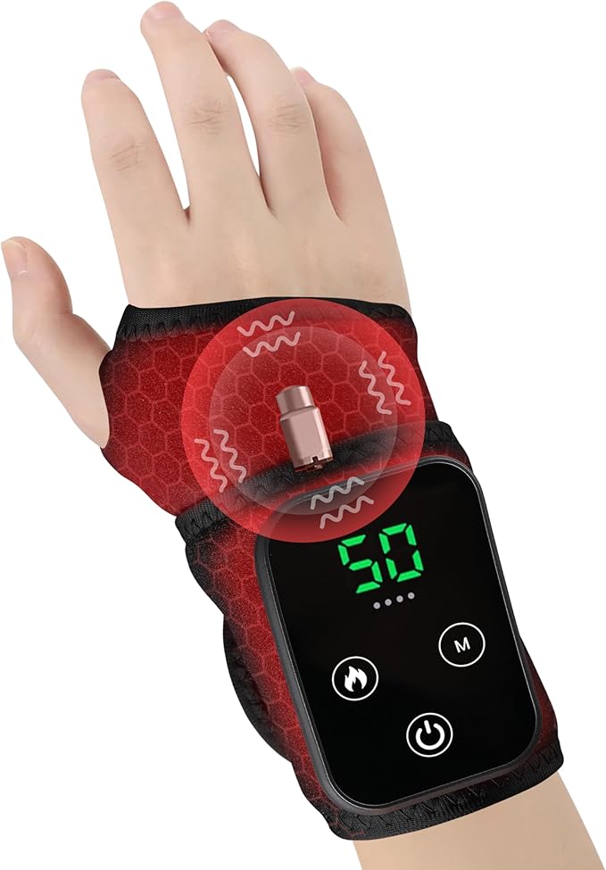 Cordless Wrist Heating Pad for Pain Relief - 5 Heat Levels & Vibration, 3000mAh Rechargeable Battery, 30min Auto-Off, Adju...