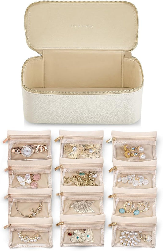 VLANDO Travel Jewelry Case,Jewelry Box with 12 Velvet Jewelry Pouch Jewelry Travel Organizer for Mothers Day Mom Gifts, Je...