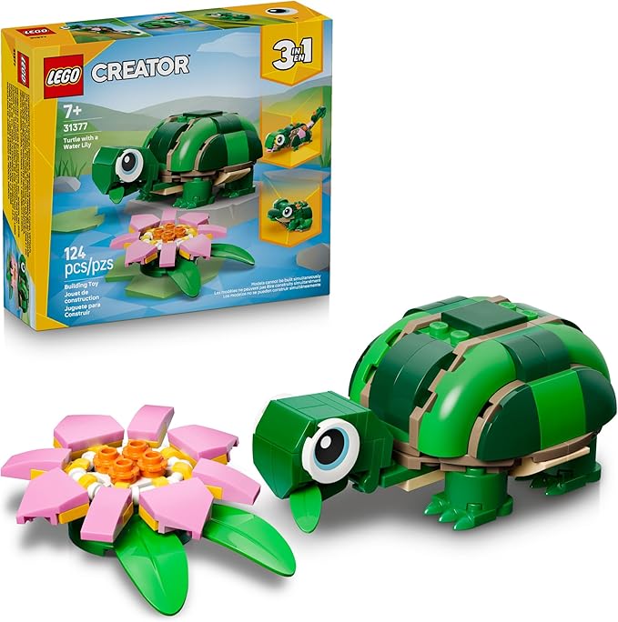 LEGO Creator 3 in 1 Turtle with a Water Lily Flower Building Toy for Girls & Boys - Kids Build a Chameleon, Frog, or Turtl...