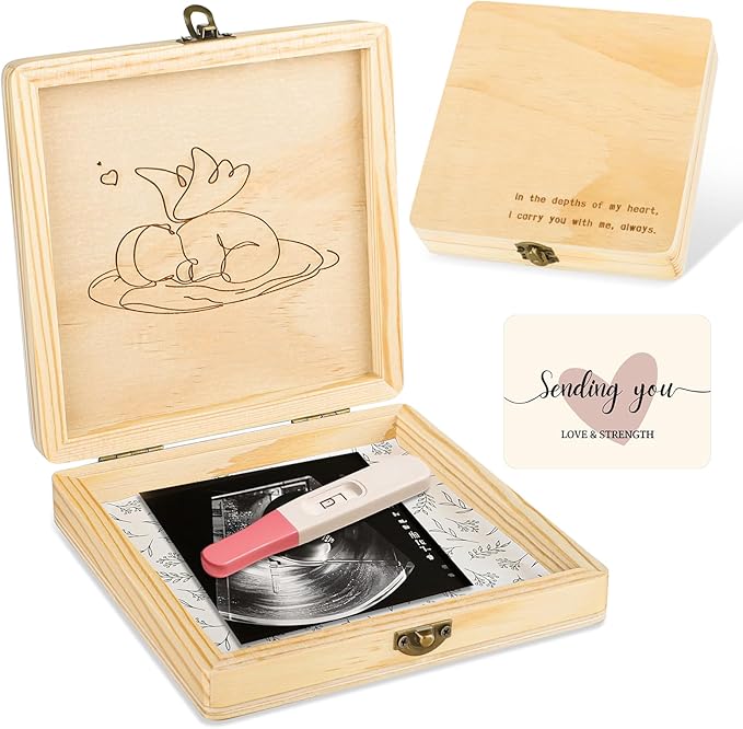 Ceiner Miscarriage Gifts for Mothers, Memorial Box for Pregnancy Loss, Wooden Angel Baby Keepsake with Storage for Photo &...