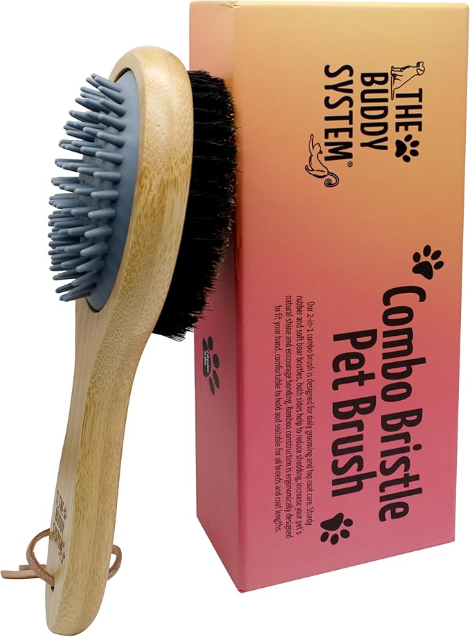The Buddy System Combo Bristle Pet Brush, 2-in-1 Brush, Durable Rubber Side and Soft Boar Bristle Side - All Pets and Coat...