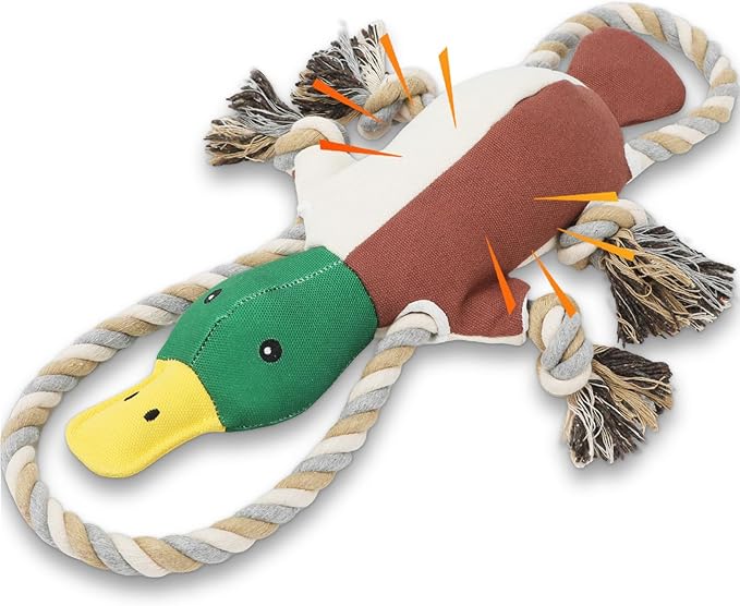 Letsmeet Lesmeet Upgraded Duck Dog Toys Puppy Toys with Crinkle Paper and Squeaker, Interactive Tug of War Dog Toy for Sma...