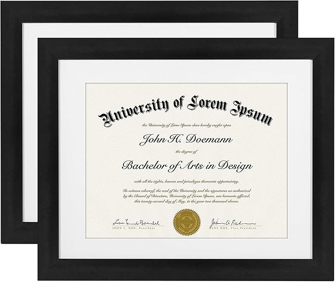 Americanflat 11x14 Diploma Frame with Shatter-Resistant Glass - Set of 2 - Use as 8.5x11 Frame with Mat or Display 11x14 D...