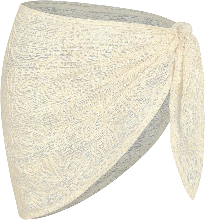 ZAFUL Women's Sarong Coverups Textured Mesh Scalloped Hem Triangle Bathing Suit Cover Up Mini Skirt