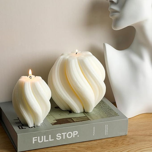 MTLEE 2 Pcs Spiral Swirl Candle Large Aesthetic Pillar Scented Soy Wax Twirl Elegant Decorative Candles Beautiful Housewar...