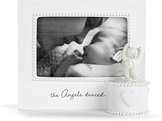 DEMDACO Musical Frames Collection Angels Danced White Beaded 8 x 7 Resin Keepsake Baby Picture Frame with Angel Bear Figur...
