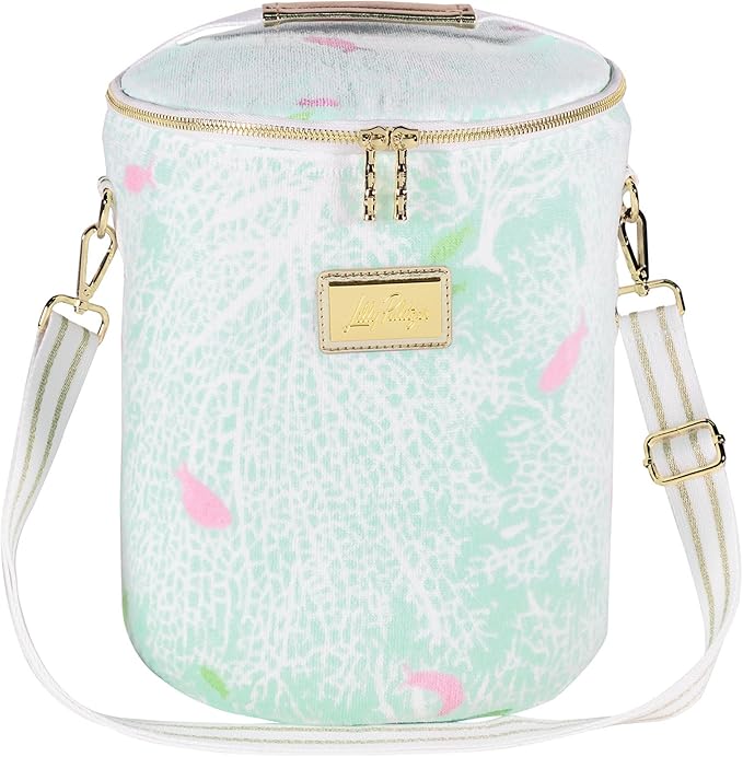 Lilly Pulitzer Insulated Soft Cylinder Beach Cooler with Terry Cloth Fabric, Adjustable/Removable Strap, and Double Zipper...