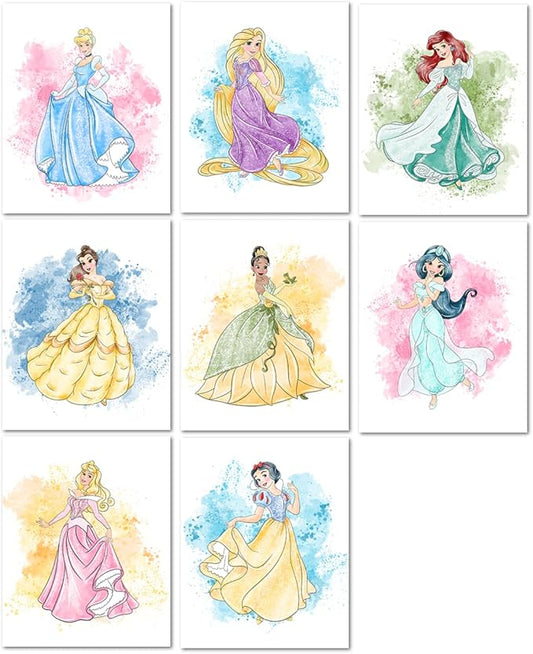 Nistio Princess Nursery Wall Art Prints, Ariel Nursery Poster, Newborn Gift, Cinderella Baby Room Decor For Girls, Princes...