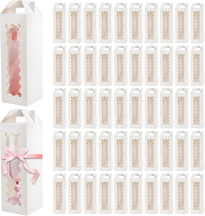 Tlence 50 Pack Gift Box for Sublimation, Transparent Tumbler Wrapping Boxes, Glass Packaging Exhibition Box with Handle, H...
