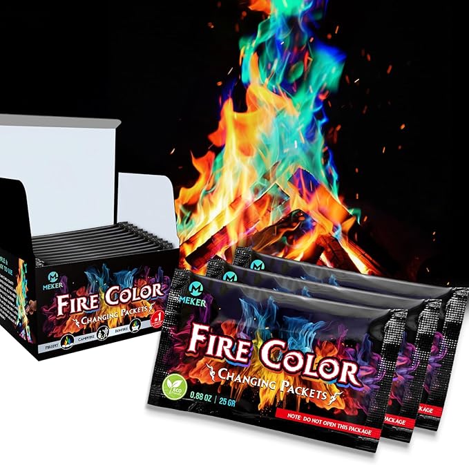 MEKER Fire Color Changing Packets - Fire Pit, Campfires, Outdoor Fireplaces, Bonfire - Magic Colorful Changing Fire - Perf...