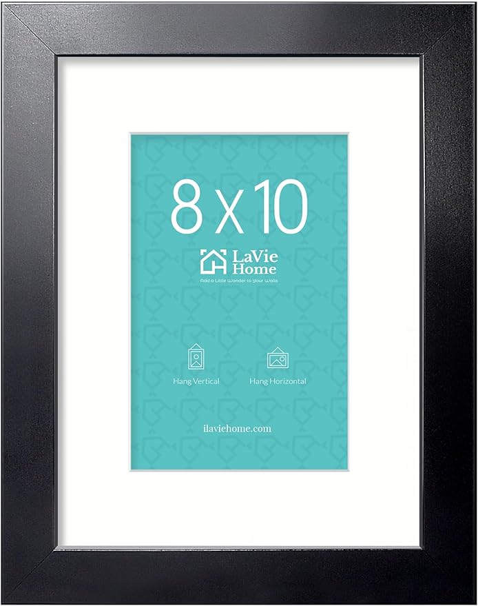 LaVie Home 8x10 Picture Frame, 8 x 10 Frame Display Pictures 5x7 with Mat or 8x10 Without Mat, Stable and Sturdy Black Fra...