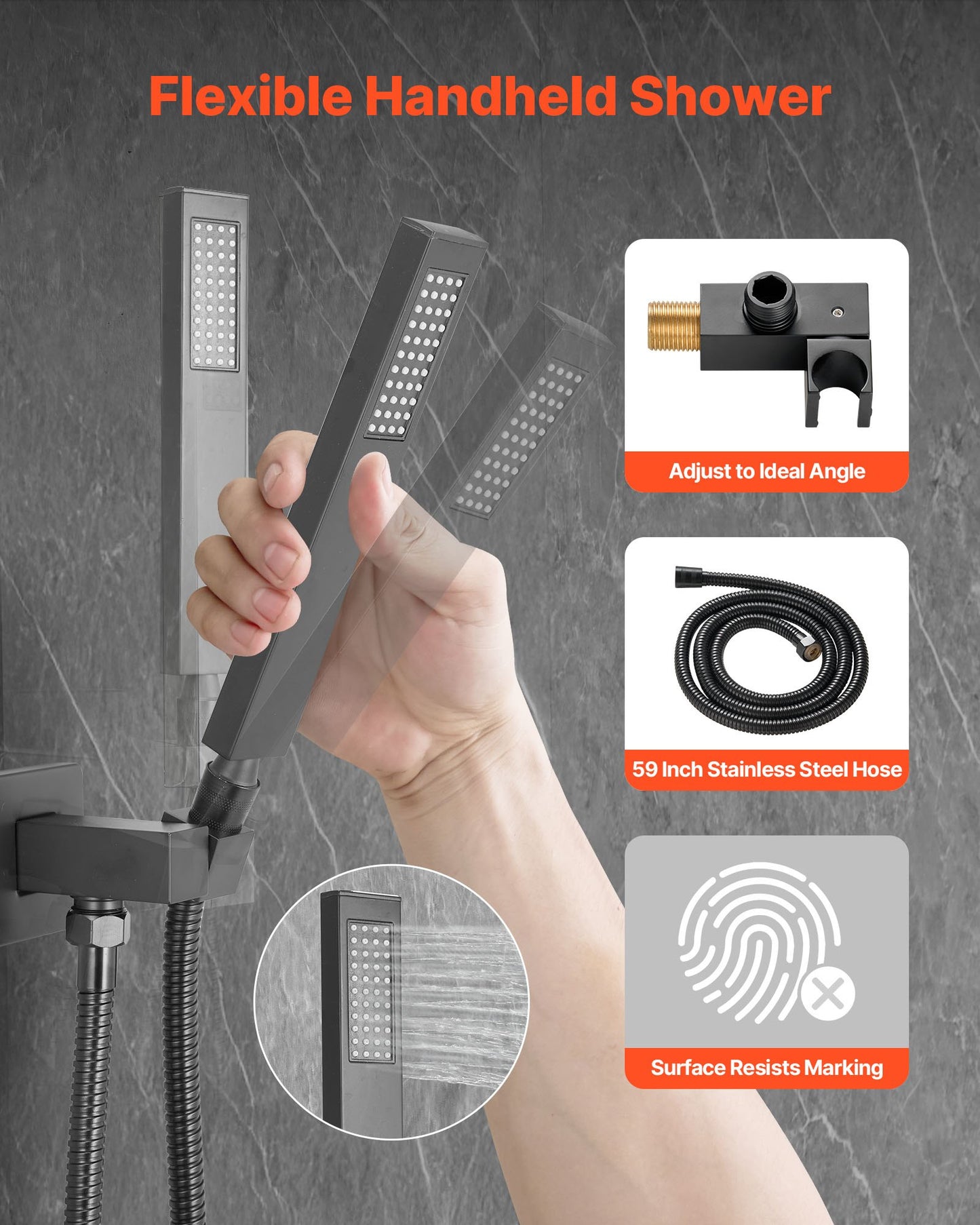Shower Faucet Set, Rainfall Bathroom Shower System With 10-Inch Square Rain Shower Head And Handheld Spray, Ceiling Mount Bath Fixtures With Brass Valve And Trim Kit, Matte Black