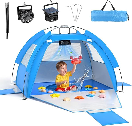 Dsquu Baby Beach Tent Solar Cooling Fan, Anti-UV Toddler Beach Tent Sun Shelter Portable Travel Fan Beach Shade Tent, Baby...