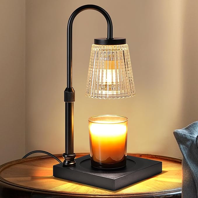 Candle Warmer Lamp with Timer Dimmer, Adjustable Height Candle Wax Warmer Warming Lamp with 2x50W Bulbs for Scented Candle...