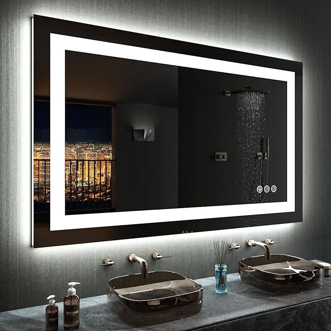 LOAAO 48"X32" LED Bathroom Mirror with Lights, Anti-Fog, Dimmable, RGB Backlit + Front Lighted, Bathroom Vanity Mirror for...