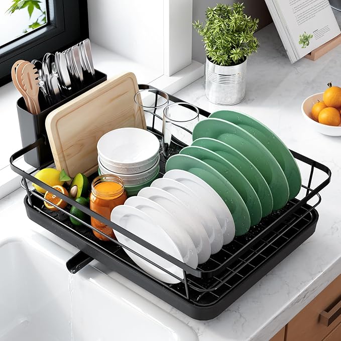 Kitsure Dish Drying Rack for Kitchen Counter, Stainless Steel Sink Organization and Storage Essentials with Cutlery Holde...