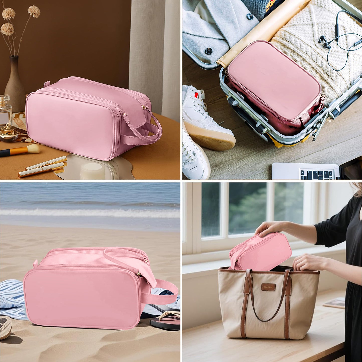 Travel Toiletry Bag For Women Men, Large Travel Toiletry Organizer Makeup Bag, Hanging Cosmetic Bag Kit Leather Skin Care