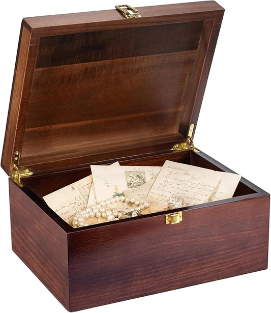 EVA murmure Larger Wooden Memory Wedding Keepsake Boxes With Hinged Lids - Decorative Storage Box With a Hinge Lids For Le...