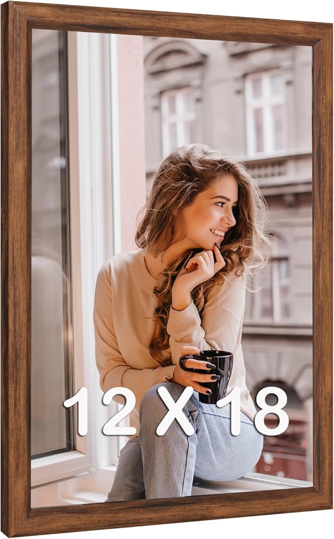 12x18 Wood Frame Brown, Rustic Natural Wooden 18x12in Poster Picture Frame, Distressed 12 x 18inch Woodgrain Gallery Photo...