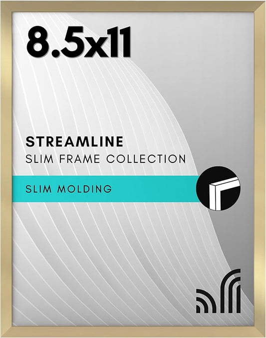 Americanflat 8.5x11 Picture Frame with Shatter-Resistant Glass - Streamline Collection - Thin Border Photo Frame for Table...
