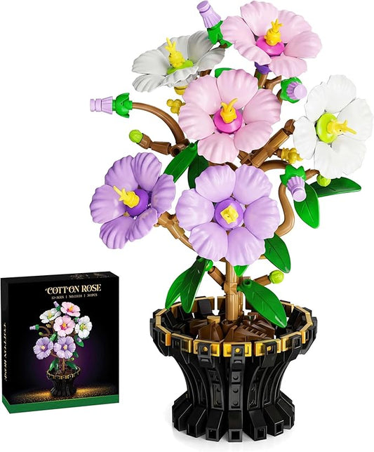 YINGYIWH Hibiscus Flower Building Set for Adults, 520 Pcs Artificial Flower Bouquet Kit, Creative Home Decor Building Bloc...