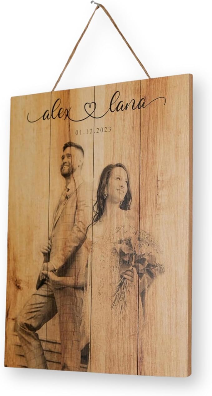 hun concept Personalized Wooden Photo Print from Your Picture, Custom Rustic Wall Art for Couples, Engraved Wood Picture P...