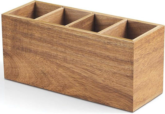 Bivvclaz Pencil Pen Holder for Desk, Acacia Wood Office Desk Organizers and Accessories with 4 Slots for Countertop, Makeu...