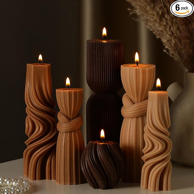 Threlaco 6 Pcs Pillar Candles Decorative Modern Aesthetic Ribbed Candle Set Cute Soy Wax Scented Ribbed Decor Valentine's ...