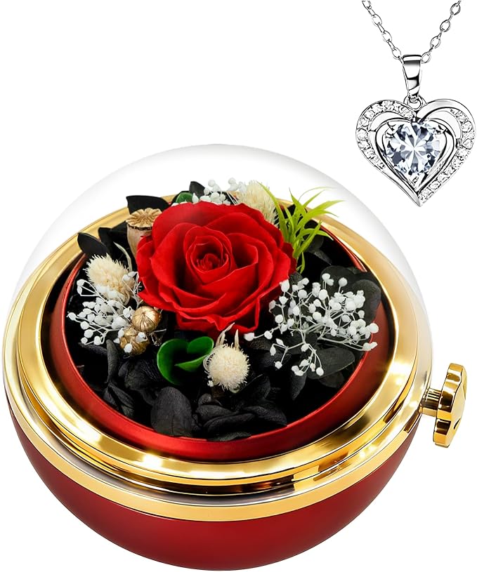HVY Birthday Gifts for Women Preserved Real Rose with Necklace Forever Flowers Gifts for Mom Wife Girlfriend Grandma Etern...