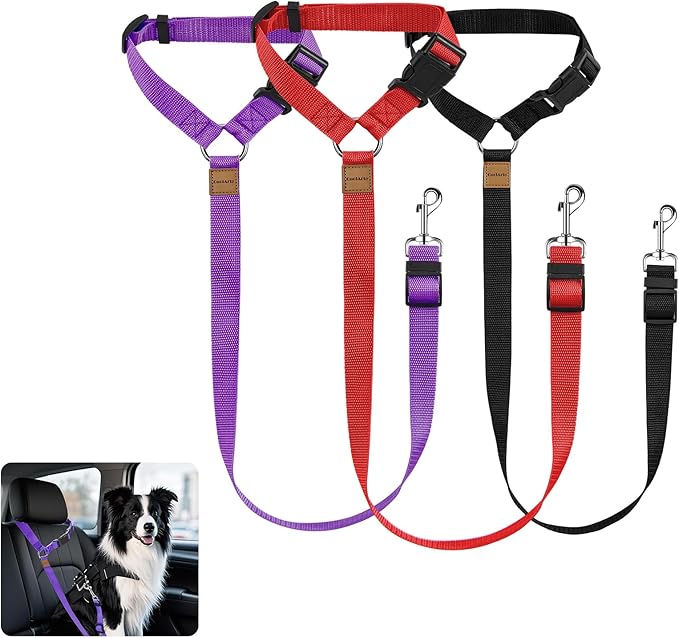 3 Pack Dog Seat Belt for Car, Car Headrest Restraint Adjustable Nylon Fabric, Dog Restraints Vehicle Seatbelts Harness (Bl...