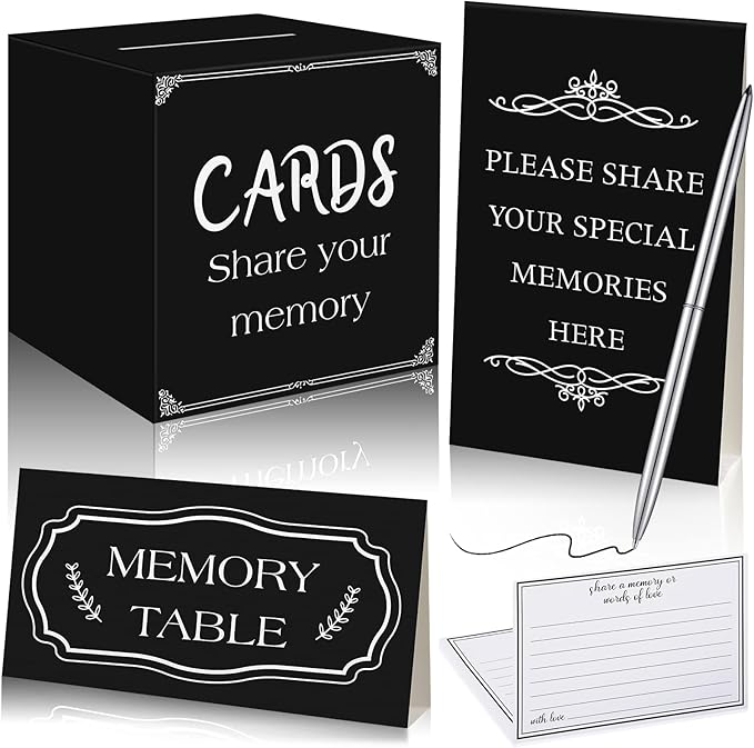 Yinder 54 Pcs Share a Memory Card Box for Celebration of Life Gift Ideas 50 Memorial Cards 2 Memory Signs 1 Silver Signatu...