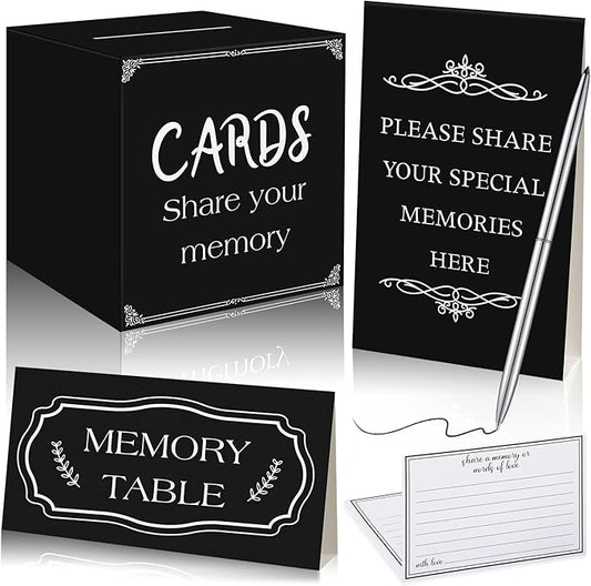 Yinder 54 Pcs Share a Memory Card Box for Celebration of Life Gift Ideas 50 Memorial Cards 2 Memory Signs 1 Silver Signatu...