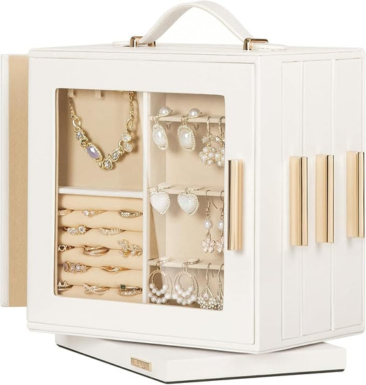Homde Jewelry Box 360° Rotating, Necklace Earring Organizer with Transparent Window, Mirror, 7 Drawers, Large Ring Display...