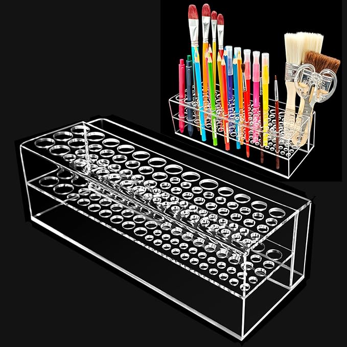 HESHUYU Acrylic Paint Brush Holder 77 Holes and Multi-functional Compartment Paintbrush Organizer Artist Brush Holder Pain...