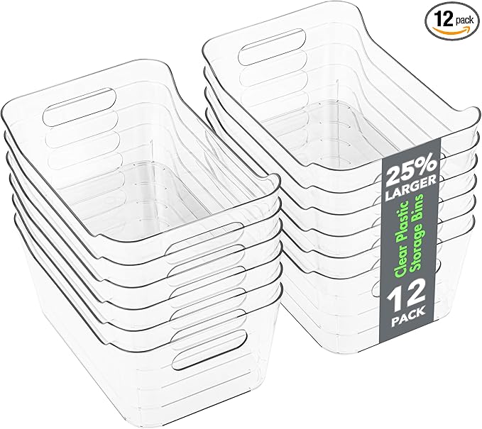 Tiawudi 12 Pack Plastic Storage Bins, Multi-Use Organizer Bins, Pantry Organizer, Clear Storage Containers for Home, Kitch...