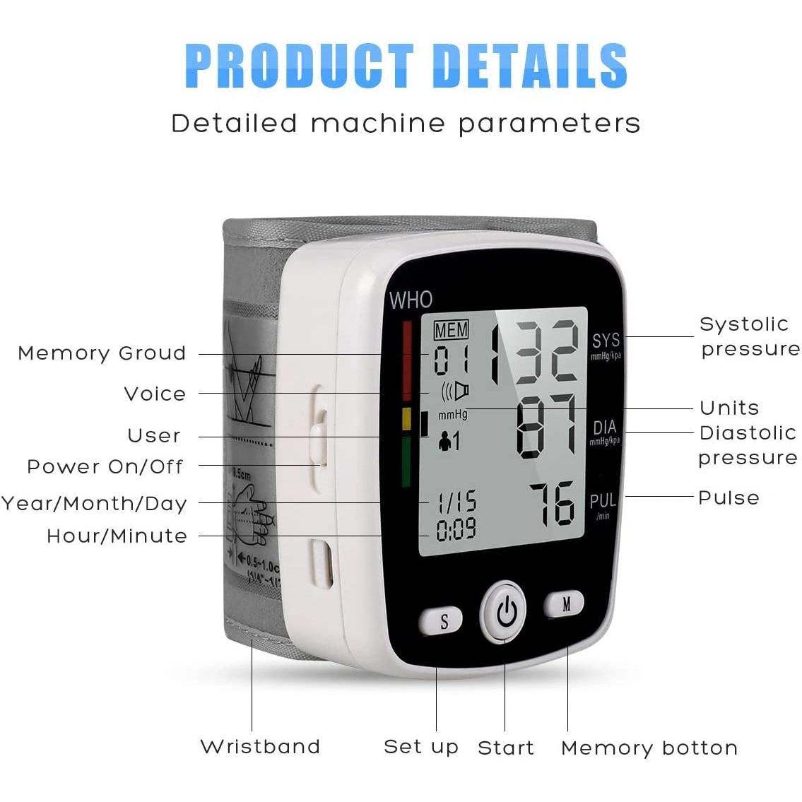 Wrist Blood Pressure Monitor With USB Charging  2 X 90-Reading Memory  Cuff Included FDA Certified