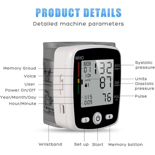 Wrist Blood Pressure Monitor With USB Charging  2 X 90-Reading Memory  Cuff Included FDA Certified