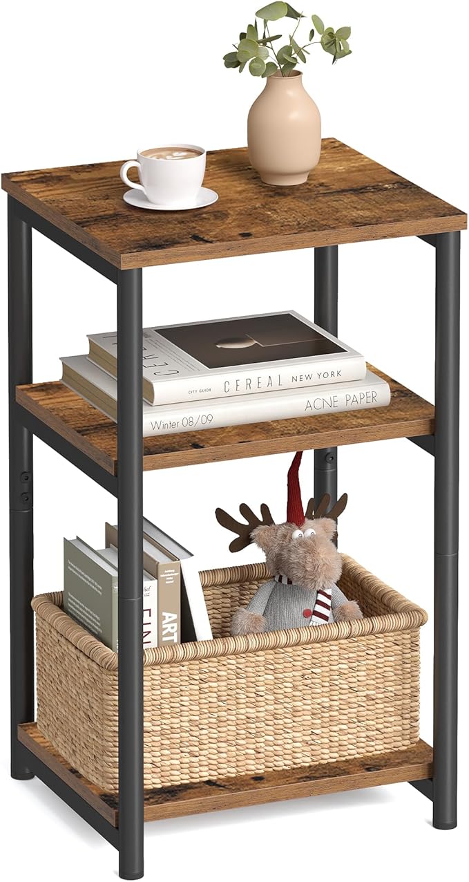 VASAGLE Side Table, Small End Table, Tall Nightstand for Living Room, Bedroom, Office, Bathroom, Rustic Brown and Classic ...