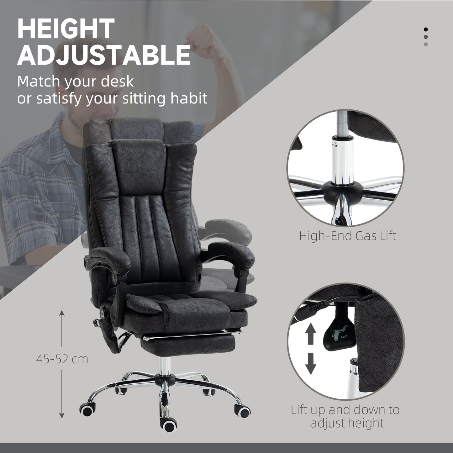 Massage Office Chair, 6 Points and Heat, Reclining Computer Chair with High Back, Adjustable Height and Footrest, Black