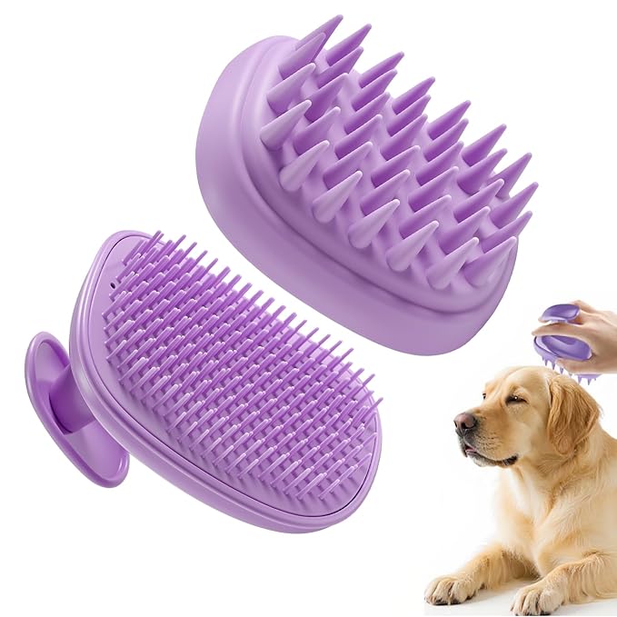 2-in-1 Dog Bath Brush for Grooming & Massage - Pet Silicone Brush for Long & Short Haired Dogs and Cats, Dog Scrubber for ...
