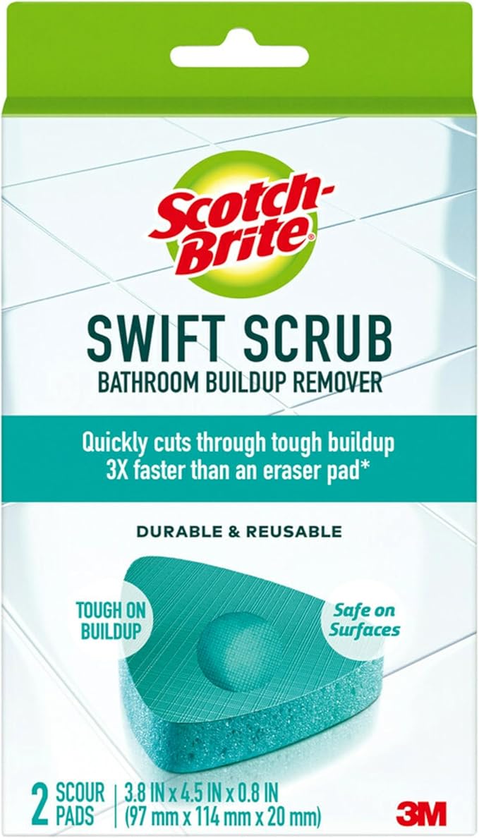 Scotch-Brite Swift Scrub Bath Cleaner Scrubbers, Soap Scum Remover for Cleaning Bathroom, Bathroom Scrubber Pads Safe for ...